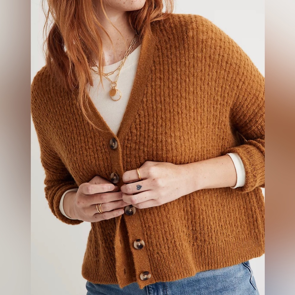 Madewell Mayfair Sweater Cardigan in Vintage Heather Gold